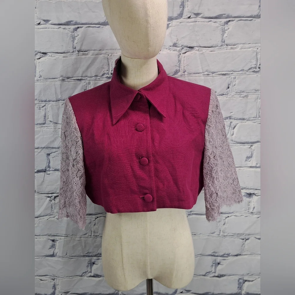 NWT Vivienne Hu New York Women's Jacket Cropped Lace Sleeves Linen Blazer 8 US